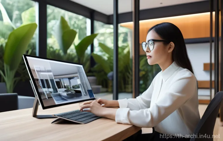 건축가가 사용하는 디지털 툴 트렌드 - **Prompt 1: AI-Powered Architectural Concept Generation**
"A talented female architect, in her e...