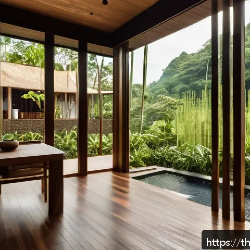 건축 계획과 디자인 과정 - A modern Thai-style vacation home exterior in Chiang Mai featuring natural materials like bamboo and...