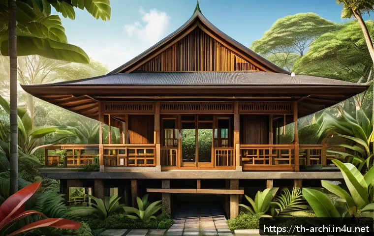 건축 구조 이해하기 - A detailed architectural cross-section illustration showcasing traditional Thai wooden structure in ...