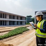 Home 22 건축 실무에서의 디자인 품질 평가 - A professional architectural team conducting an on-site design evaluation at a modern Thai construct...