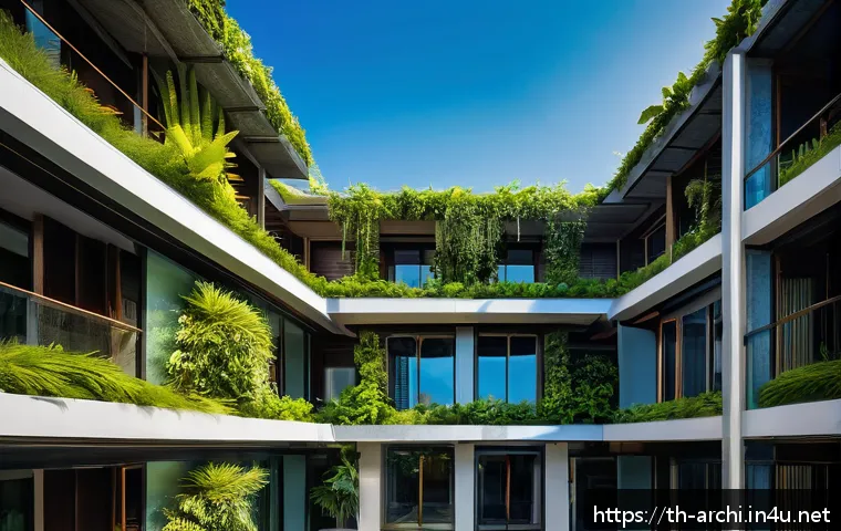 건축 설계의 윤리적 문제와 해결 - A modern sustainable residential building in Bangkok featuring recycled materials and solar panels o...