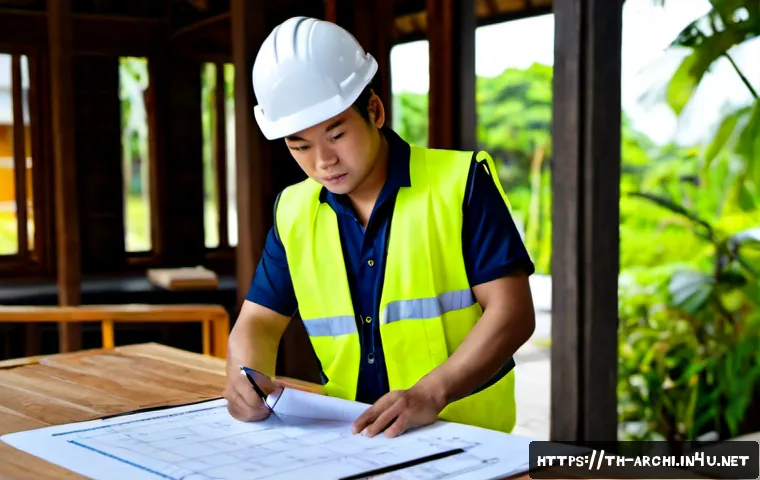 건축 프로젝트 성공을 위한 체크리스트 - Photorealistic architectural project planning scene in Thailand, a Thai architect and construction m...